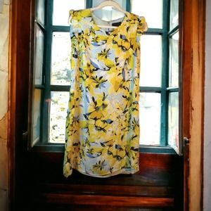 Cynthia Rowley Womens Shift Dress Sz. 8 Yellow Blue Floral Flutter Sleeve